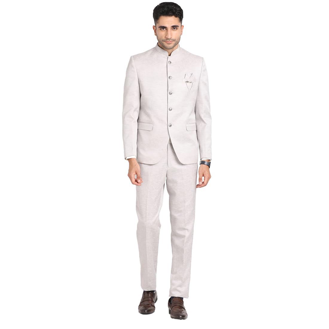 turtle Men Terry Rayon Mandarin Collar Tailored Fit Heather Grey 2 Piece Party Suits-picture-30
