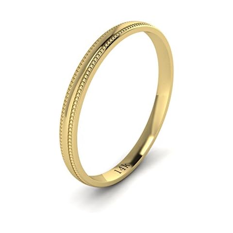 LANDA JEWEL Unisex 14k Yellow Gold 2mm Light Court Shape Comfort Fit Polished Wedding Ring Milgrain Band (10) Cover