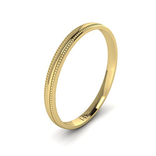LANDA JEWEL Solid 14k White Rose Yellow Gold 2mm Light Court Shape Comfort Fit Polished Wedding Ring Milgrain Band