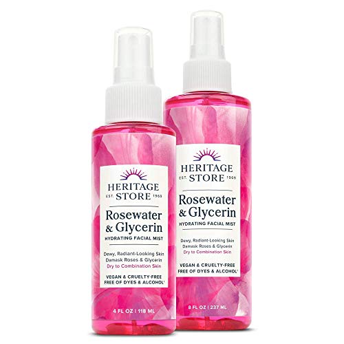 HERITAGE STORE Rosewater & Glycerin Bundle | Hydrating Facial Mist for Dewy, Radiant Skin | No Dyes or Alcohol, 8oz, 4oz