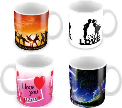 Buy Tuelip Set of 4 Mix Printed Design for Tea & Coffee Ceramic Coffee Mug (350 ml, Pack of 4) Online at Low Prices in India - Amazon.in