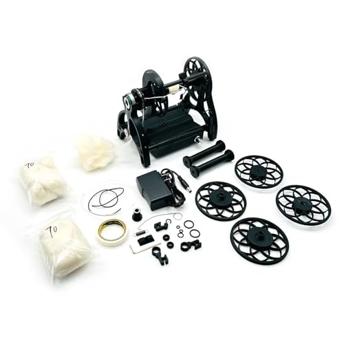 Elektryczne koło spinningowe do spinningu światłowodowego DIY Studio - Bezstopniowa prędkość 12V Mini spinningowa wełna koła z 3 małymi szpulami, 800RPM / min - maszyny do nawijania przędzy, czarny