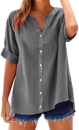 Womens Linen Button Down Shirts Gauze Cotton Shirt Short Sleeve Oversized Boyfriend Solid Tunic Tops Casual Dressy Womens Linen Button Down Shirts Gauze Cotton Shirt Short Sleeve Oversized Boyfriend Solid Tunic Tops Casual Dressy