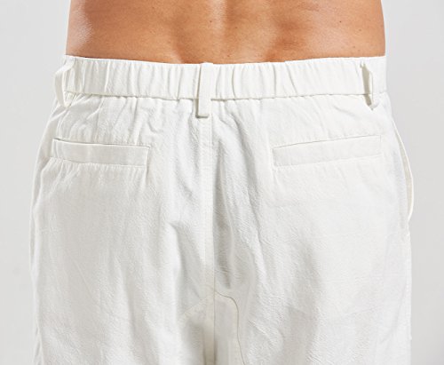 Utcoco Linen Pants Men Casual Relaxed Fit Summer Beach Jogger Yoga Pants (Small, White) #TOP4