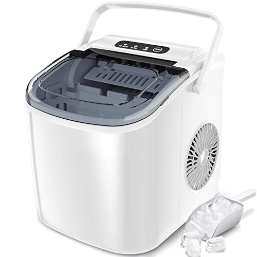 Countertop Ice Maker, 26LBS/24H Portable Compact Ice Maker Machine with Self-Cleaning Function, 9 Ice Cubes Ready in 6 Mins, Ice Maker with Ice Scoop & Basket for Home Kitchen Office,Grey