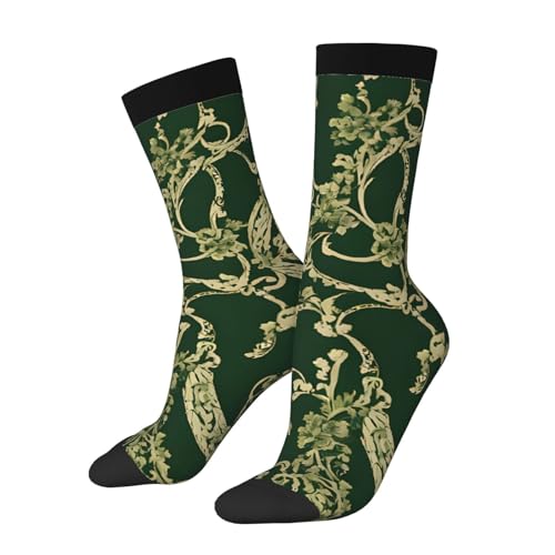 (Hunter Green Floral Petals Pattern) Mid Calf Socks Breathable Adult Unisex Socks Daily Wear For Women Men4