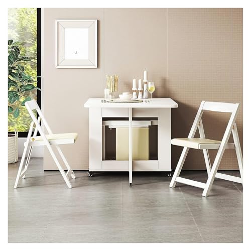Juego de mesa de comedor plegable de madera maciza natural con 4 sillas, estación de trabajo móvil resistente y armarios de almacenamiento con ruedas, perfecto para banquetes y reuniones, tamaño de