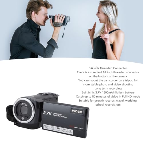 VBESTLIFE Videocamera Videocamera, Videocamera HD 2.7K 56MP 16X Videocamera Digitale per 2.8 pollici 270 ° Rotazione Schermo Videoregistratore Videocamera Vlogging