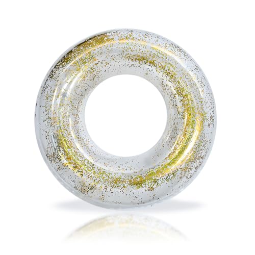 Anello da nuoto da 70 cm con oro glitterato per bambini da 5 a 10 anni, per piscina, gonfiabile, in PVC, per ragazze, ragazzi, piscina, acqua, giocattoli all'aperto, accessori per feste