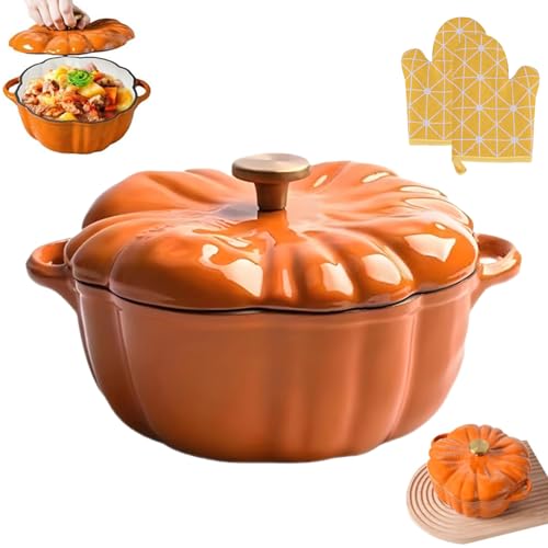 Pumpkin Dutch Oven Pot with Lid, Enameled Cast Iron Pumpkin Dutch Ovens, for Fall Thanksgiving Decor, for All Stovetops (16cm)