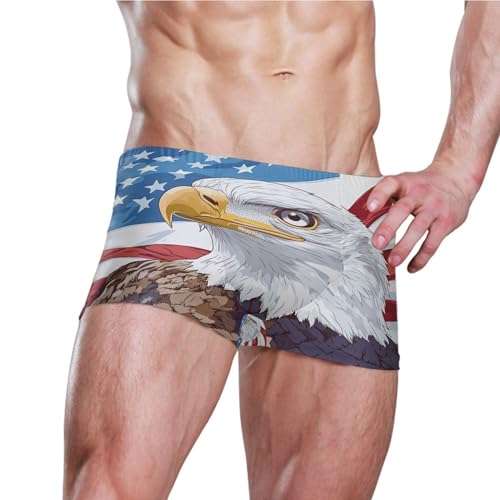 Bald Eagle American Flag July 4th Mens Swim Trunk Swimwear Swim Brief Square Leg Board Short S S04067363
