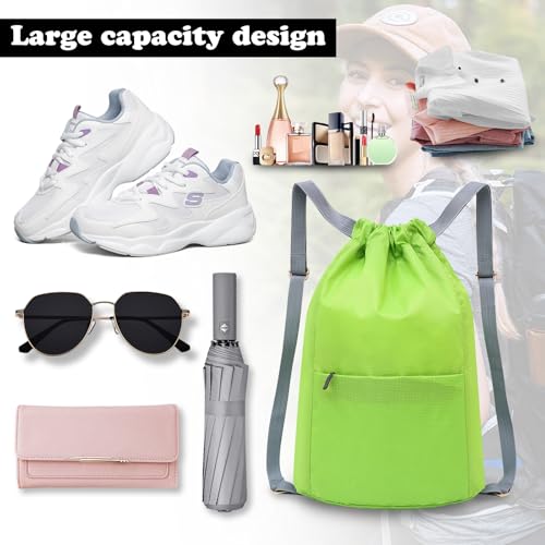 FuninCrea 2 PCS Drawstring Backpack, Waterproof Drawstring Bags Gym Bag for Women Men, Draw String Back Bag Adjustable Strap (Black)4