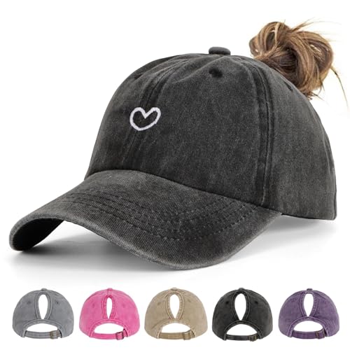 HeyCaps Pferdeschwanz Baseball Cap Damen Verstellbare Baseballkappe Vintage Mützen Sonnenschutz Basecap Mit Zopf Loch für Sommer Sport HeyCaps Pferdeschwanz Baseball Cap Damen Verstellbare Baseballkappe Vintage Mützen Sonnenschutz Basecap Mit Zopf Loch für Sommer Sport