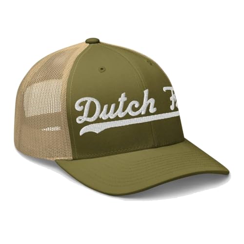 Dutch Flat Hat Dutch Flat Trucker Hat Baseball Script Embroidered Cap Vintage Sports Mesh Swoosh Gift Souvenir Headwear CA Moss/Khaki