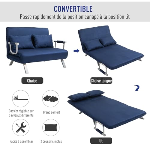 Canapé-lit convertible 2 places bleu 833-042BU