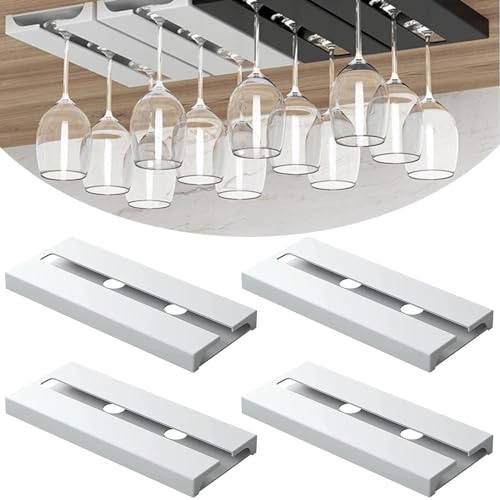 4 Pièces Porte Verre à Vin Suspendu, Support de Verre à Vin Sous Armoire Sans Perçage Porte-Verres à Pied Suspendu Auto-adhésif Accroche-verres Pour...
