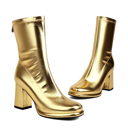 Women's Chunky High Heel Ankle Booties Round Toe Slide Zip Short Boots Evening Party Work Jeans Dress Shoes2