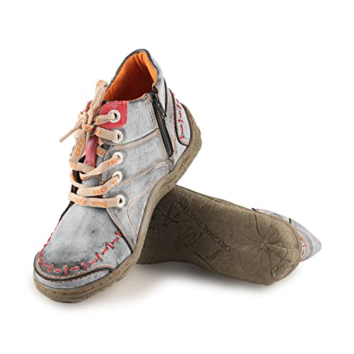 TMA EYES Women's Handmade Quilted Leather Classical Lace up Fashion Comfortable Ankle Platform Booties4