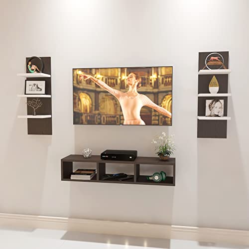 Image of ESTANTERIA Paradise Tv Unit Wall Mounted Engineered Wood TV Unit, TV Cabinet for Wall, TV Stand, TV Stand Unit Wall Shelf for Living Room, Set Top Box Wall Display Rack Stand -DIY(Walnut /White)