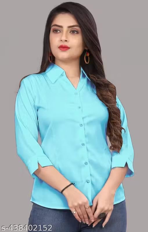 Image of Women's Cotton Blend Solid Shirt - Stylish Collar Neck-Purple-G1 P7