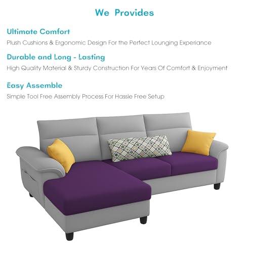 Image of Casaliving Seams LHS 4 Seater L Shape Sofa for Living Room (Purple Grey Fabric) Premium Fabric Sofa