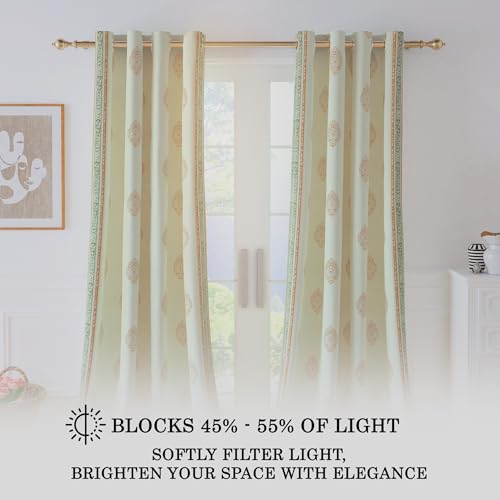 Image of Story@Home Cotton Curtain | Curtains 8 Feet Long Set of 2 | Motif Printed | Bohemian Curtain | Room Darkening Curtain | Semi Long Door Curtains for Living Room | (116 X 242 Cm, Mustard Yellow & Beige)