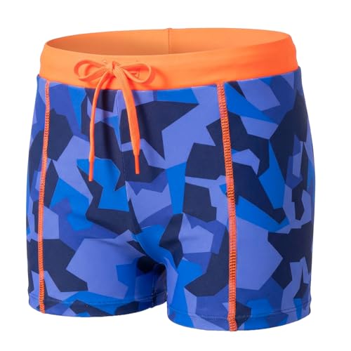 JinBei Maillot de Bain Enfant, Short de Bain Garcon Séchage Rapide Slip de Bain avec Cordon Ajustable Confortable Court Moulant Short Orange Imprimé pour Surf Plage Natation, 13 Ans