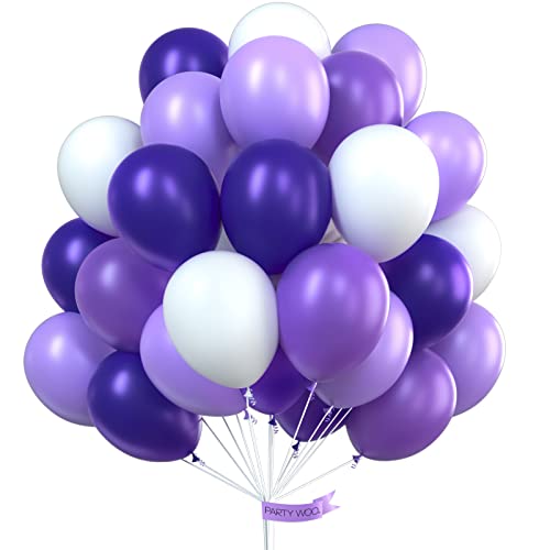 Image of PartyWoo Purple Balloons 60 pcs 12 Inch Light Pastel Dark Purple Lilac Lavender White Latex Balloons for Graduation Baby Shower Gender Reveal Wedding Butterfly Birthday Party Decorations