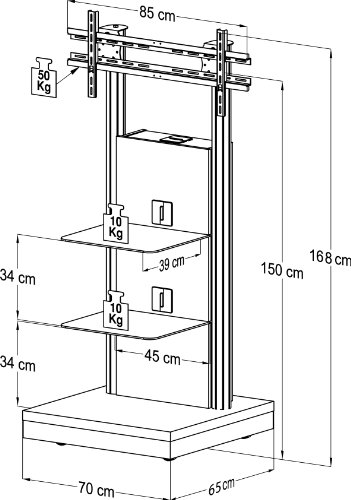VCM TV Standfuß LED Ständer Fernseh Rack Fuß Alu Glas Universal VESA Mobil Rollen Fahrbar Schwarzglas ProStand
