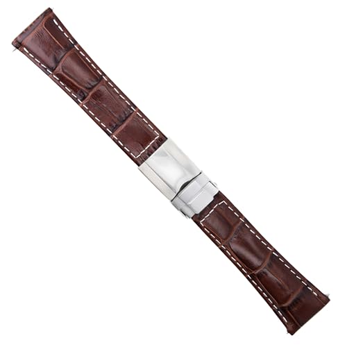 Ewatchparts Leather Watch Band Strap Compatible With Rolex Daytona 116518 116523 Dark Brown With White Stitching Short Steel Clasp