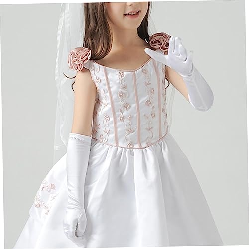 Homoyoyo Wedding Flower Girl Gloves Long Satin with Pearl Decor Elegant Full Finger Dress Gloves for Weddings3