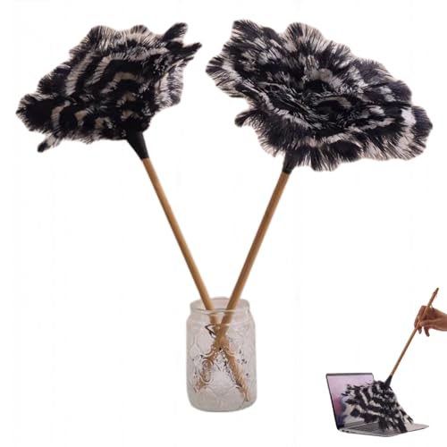 Ostrich Feather Duster with Wood Handle Effortless Elegance with Premium Reusable Design,Cleaning of Delicate Items, Antiques and Electronics,Office Segment Dyeing Ostrich Feathers Home Decor (L)