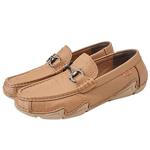 Mens Loafers Moccasins Round Toe Shoes Faux Crocodile Print Leather Flat Heel Flexible Anti-Slip Party Outdoor Slip-on