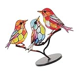 GOOHOCHY Vogel Figur Deko Ornamente Mit Sockel Bunte Vogelschwarm Statue Für Tisch Lebensechte Vogelskulptur Aus Kunststein Dekoration Für Wohnzimmer Und Büro Modernes Vogeldekor Für