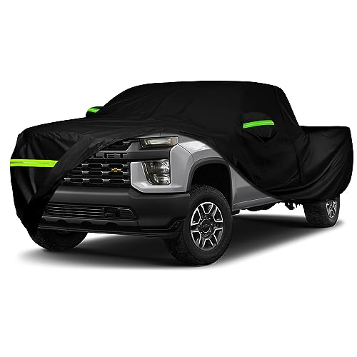 Image of Waterproof Car Cover 236x82x81in Compatible with Chevrolet Silverado & GMC Sierra 1500 /2500 /3500 2014-2025, 420D All Weather Car Cover with Zipper Door for Snow Rain Dust Hail Protection