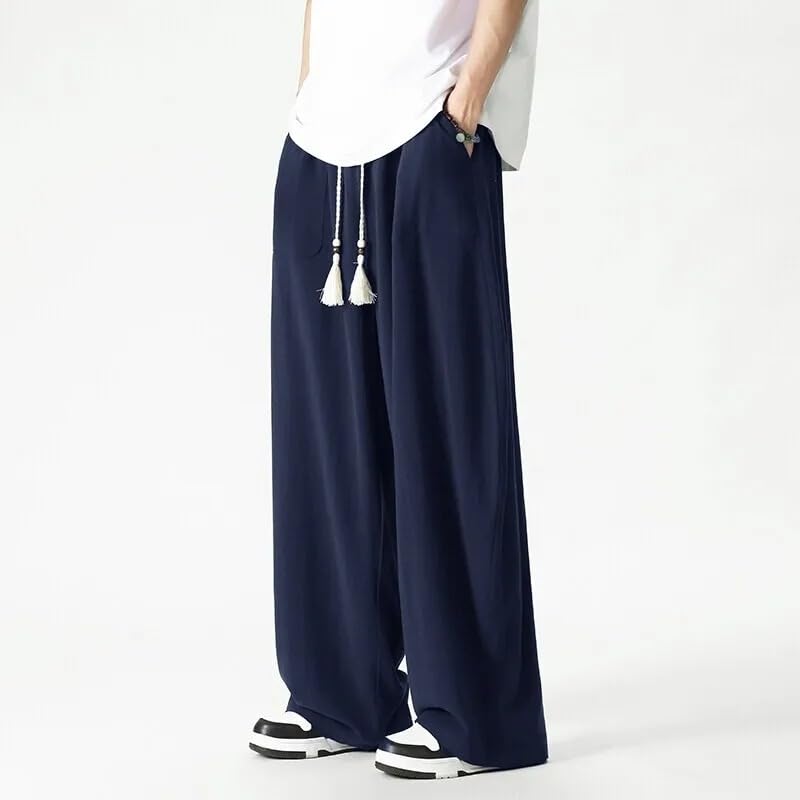Men Casual Wide Leg Pants Men's Lantern Drawstring Loose Sweatpant Trousers3