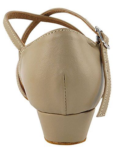 Very Fine Dance Shoes - Ladies Practice, Cuban Low Heel, Waltz, Wedding Dance Shoes - 1670FT - 1-inch Heel and Foldable Brush Bundle - Tan PU - 94