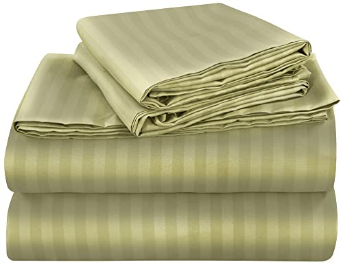 Image of ROYALE LINENS 4 Piece King Sheets Set - Soft Brushed Microfiber Bedding - 1 Fitted, 1 Flat Sheet, 2 Pillow Cases - Wrinkle Free & Fade Resistant - Hotel Luxury Bed Sheets (Stripe Sage Green, King)