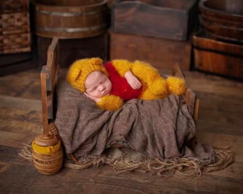 Image of Lgvhydh Newborn Baby Photography Props Outfits Cute Bear Hat Romper Set Infant Baby Boy Girl Photoshoot Props Costume ﻿