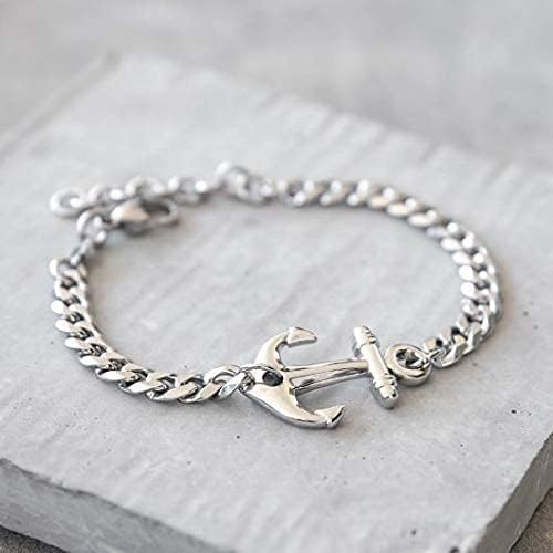 Galis Mens Bracelet with Stainless Steel Anchor Pendant, Silver Plated Chain Non Tarnish Bracelets, Stylish Birthday Gift For Men, Trendy Jewelry with Lobster Claw Clasp Men 7" - Image 7