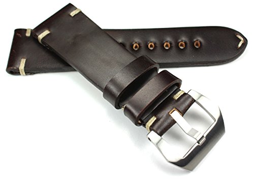 Bracelet montre 24mm cuir épais marron pour remplacer un strap fragile