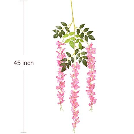 Image of Tia Crafts Artificial Hanging Flowers for Ceiling Balcony | Purple Wisteria Vine | Home Party Decor Garden Outdoor Greenery Office Wall Decoration |Waterproof Washable 3.7ft /45 Pack of 6 (Pink, 6)