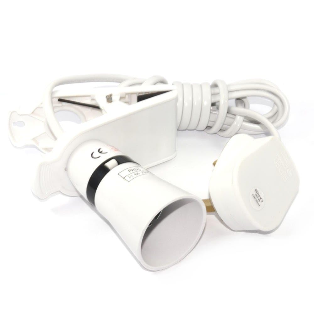 kenable Clip On Lamp Light Extension Lead BC B22 Bayonet Fitting 60W Max 2m Cable White