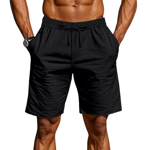 Mens Golf Shorts Drawstring Fashion Cargo Casual Gym Summer Beach Elastic Waist Workout Business Sweatpant with Pockets Black L