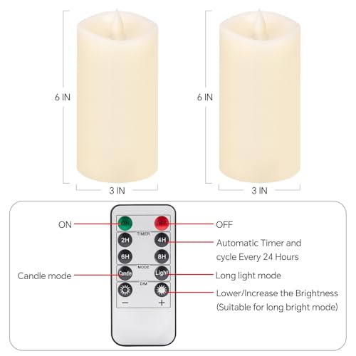 Image of 2PCS, 3 x 6 inches Flameless Candle with Remote Control, 3D Flickering Wick, Real Wax, Battery Candles,with Timer,Battery Powered Candles,for Holiday Home Decor,Ivory