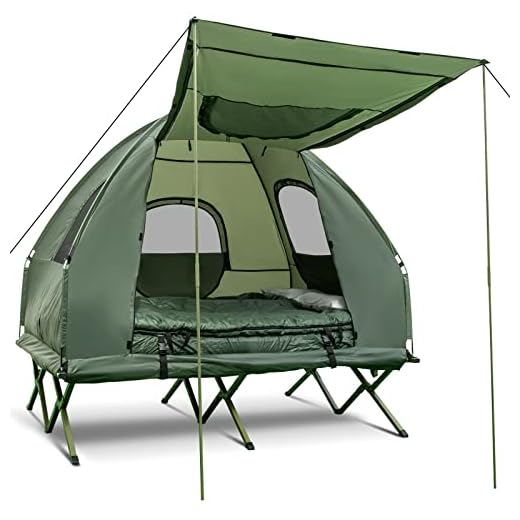Moccha Folding Camping Tent Cot with Sleeping Bag and Air Mattress, Elevated Camping Tent with Carry Bag for Outdoor Activity, Hiking, Picnic (2-Person)