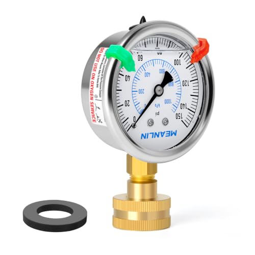 Image of MEANLIN 0~150Psi 3 /4 inch FNPT 2.5 inch FACE DIAL Liquid Filled Pressure Gauge | Stainless Steel Frame WOG Water Oil Air Water Pressure Test Table with Sealing Ring