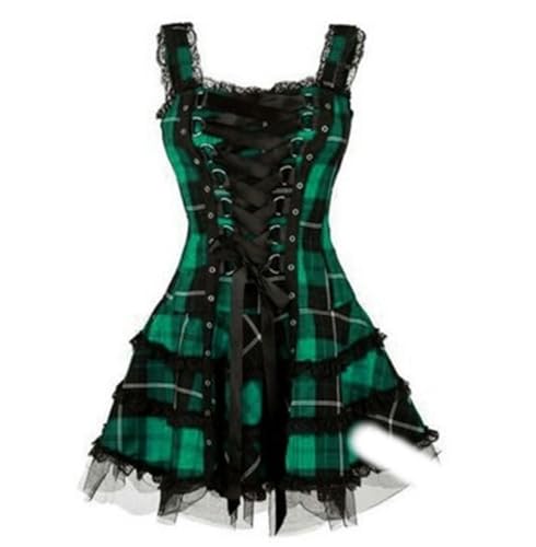 Summer Women's Plaid Dress lace up Sleeveless Skirt