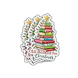 3pcs All Booked for Christmas Sticker, Cute Book Tree Holiday Vinyl Decal for Book Lovers, Funny Reading Pun Waterproof Sticker for Laptop, Journal, Water Bottle Stickers for Friends (3 inches)