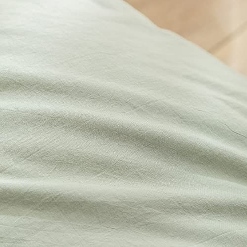 Image of BESTOUCH Cotton Solid Duvet Cover Set Linen Feel Sage Green Oversized King | 100% Washed Cotton, Soft Wrinkle Texture, Hidden Zipper, 8 Ties, Breathable Lightweight Durable Comfy, 3 Pcs No Insert